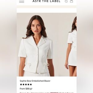 Astr White Bow Embellished Blazer